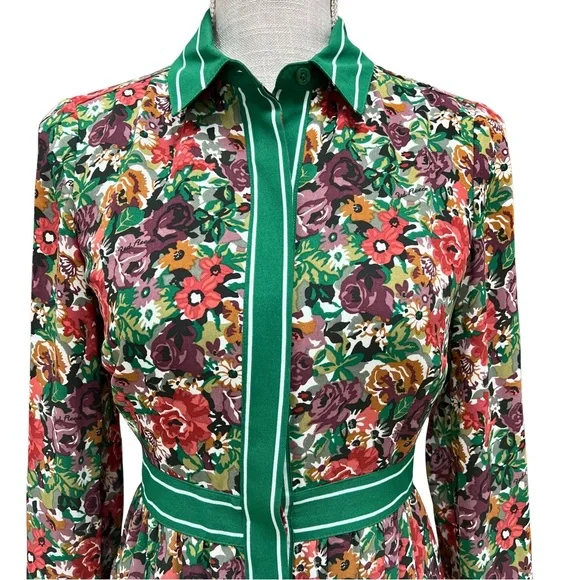 Brooks Brothers Retro Multicolor Floral Long Sleeve Dress with Green Stripe Band - Picture 5 of 12